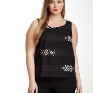 Eileen Fisher Black Round Neck Tank Top Shell Tribal Southwest Organic Cotton XS